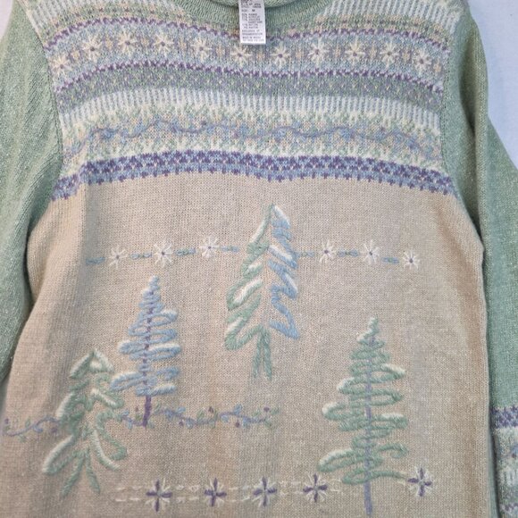 Koret Green Fair Isle Tree Design Angora Medium Sweater Vintage Deadstock - Picture 3 of 10